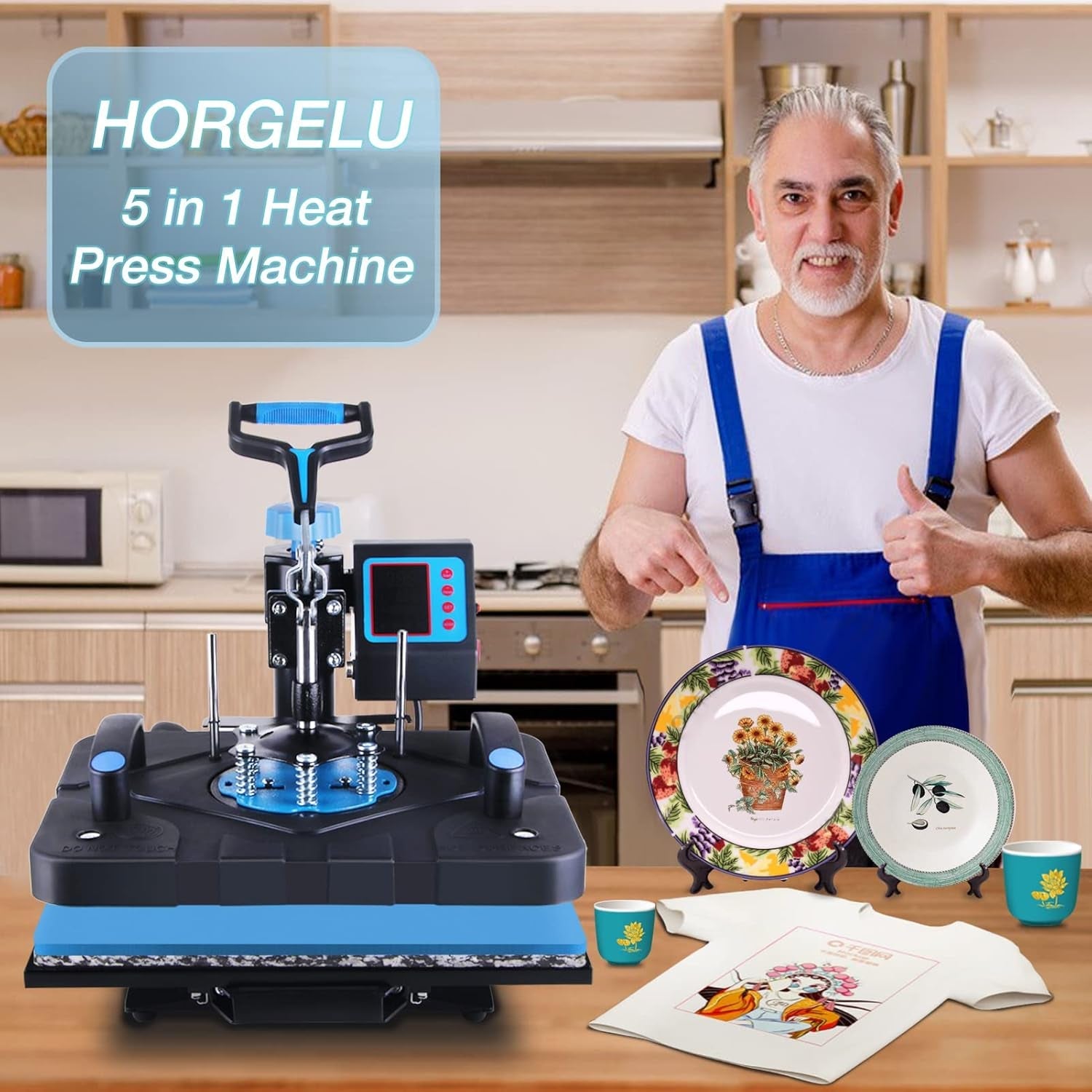 HORGELU Upgraded 5 in 1 Heat Press Machine 12 X 15 Inch Heat Transfer Machine 360-Degree Swing Away Multifunction Digital Sublimation Combo Heat Press for T Shirt Mug Hat Plate Cap for Commercial Home