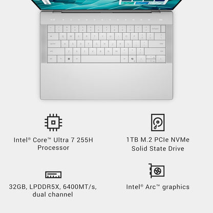 Dell XPS 14 Premium Laptop Da14250-14.5-Inch Touch 3.2K OLED 48-120Hz Display, Intel Core Ultra 7 255H, Intel Arc Graphics, 32GB Memory, 1TB SSD, Backlit English Keyboard with Fingerprint Reader