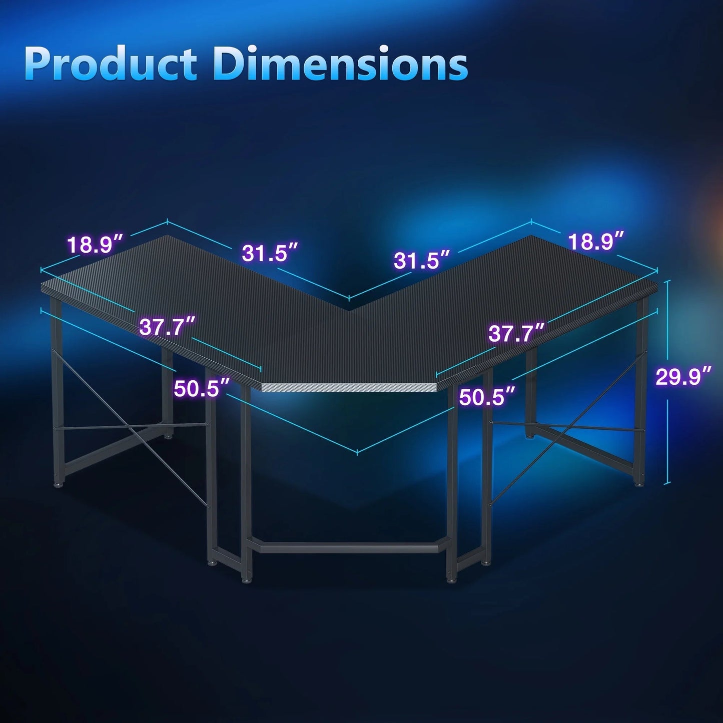 Computer Desk L Shaped, 51 Inch Reversible L Shaped Desk, Gaming Desk, Home Office Desk, Carbon Fiber Black