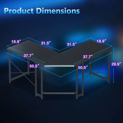 Computer Desk L Shaped, 51 Inch Reversible L Shaped Desk, Gaming Desk, Home Office Desk, Carbon Fiber Black