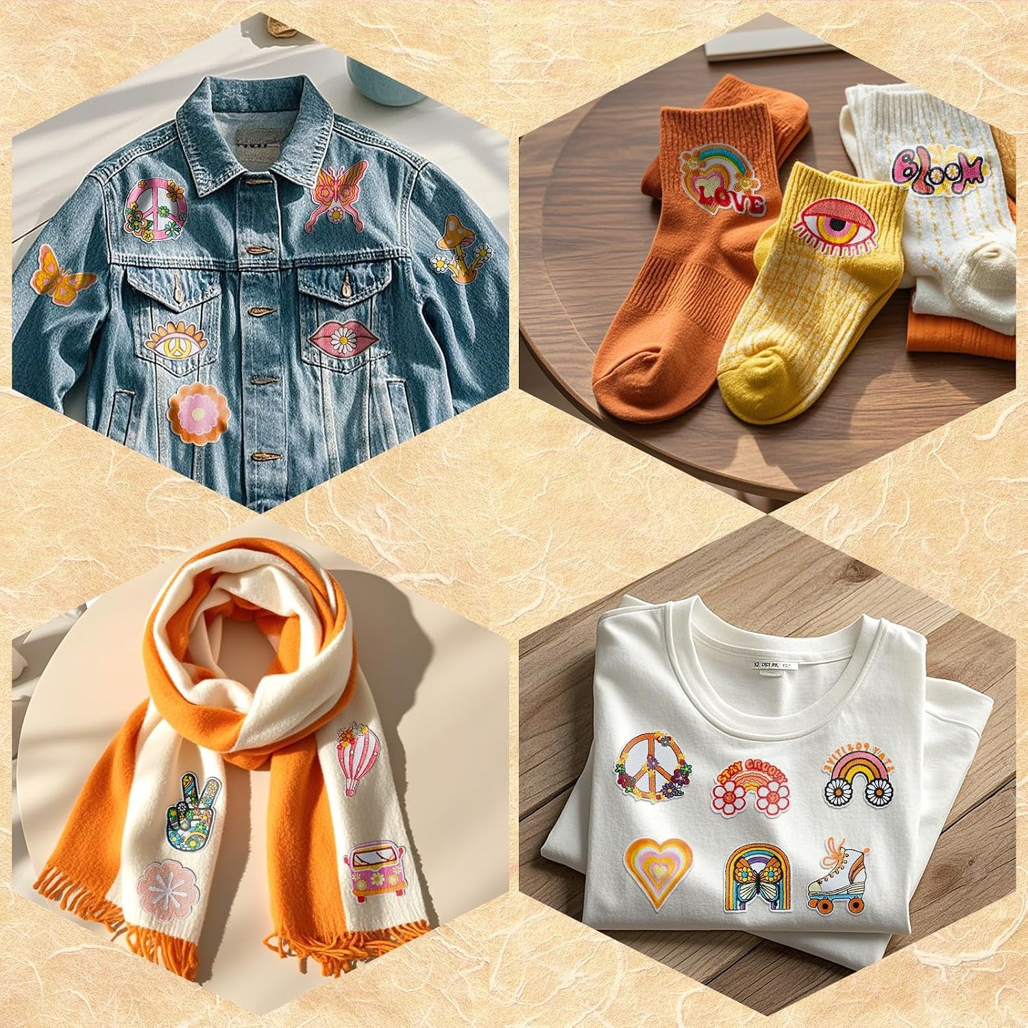 Rf-Patch 48Pcs Hippie Iron on Patches for Girl, Embroidered Boho Iron On/Sew on Patch for Clothes, Hats, Jeans, Dress, Backpacks, Etc, Machine Washable