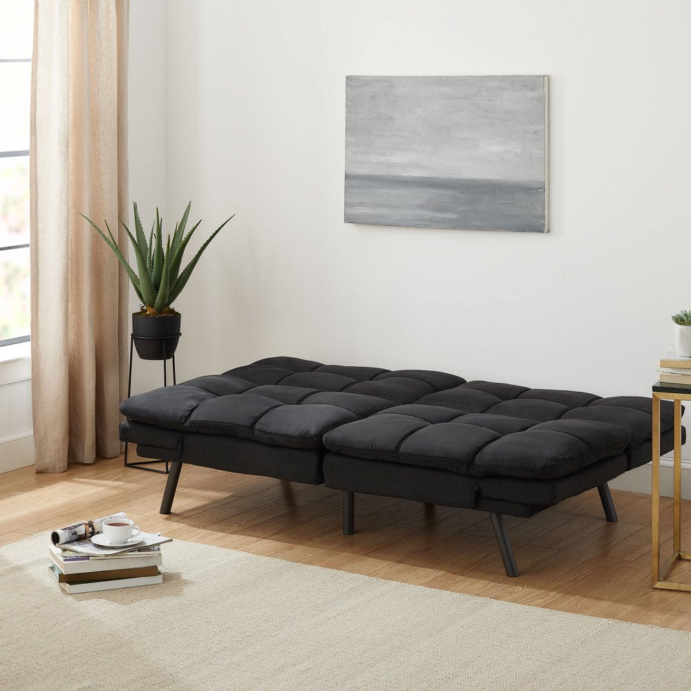 Memory Foam Futon, Black Faux Suede