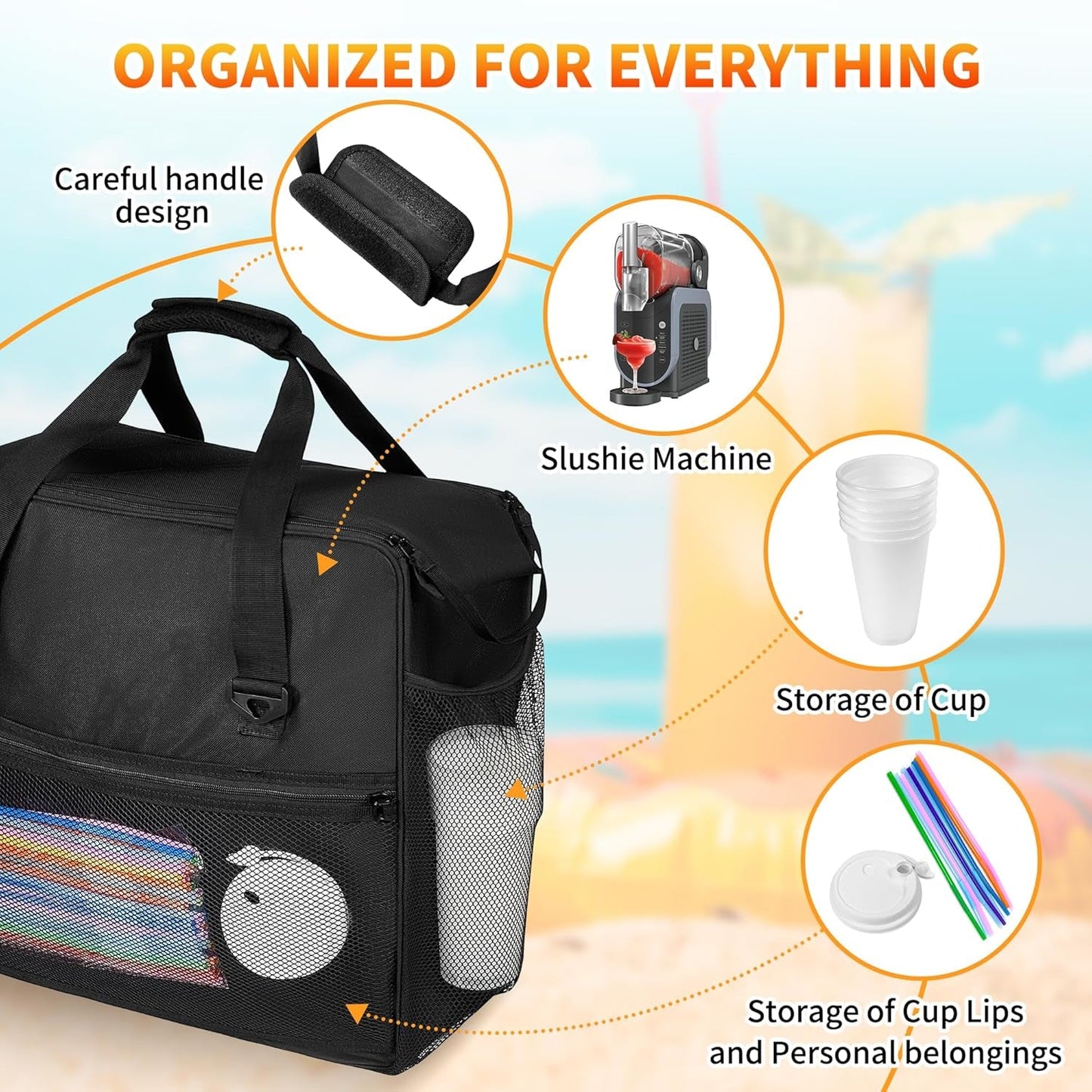 Carrying Bag Fit for Ninja Slushie Machine FS301 & FS300, Side-Opening Design for Easy Access, Ninja Slushie Cover with Large Accessory Pocket, Frozen Drink Maker Bag for Outdoor Travel and Storage