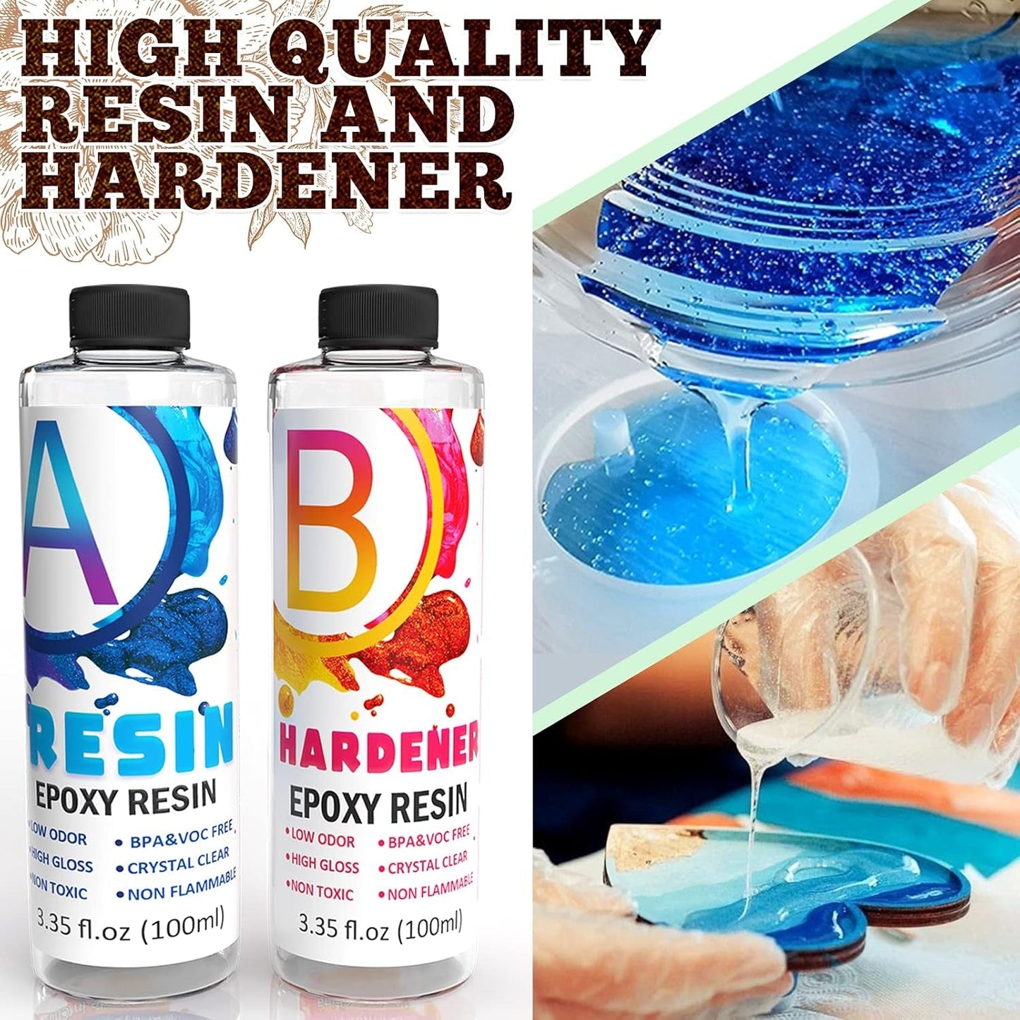 Alloytop Cup Turner Kit with Epoxy Resin Kit for Beginner - Stainless Steel Turners Tumblers Machine Tool Art DIY Supplies Glitters Silicone Pads Brush Spinner Clear Foams Plastic Cups Wooden Sticks