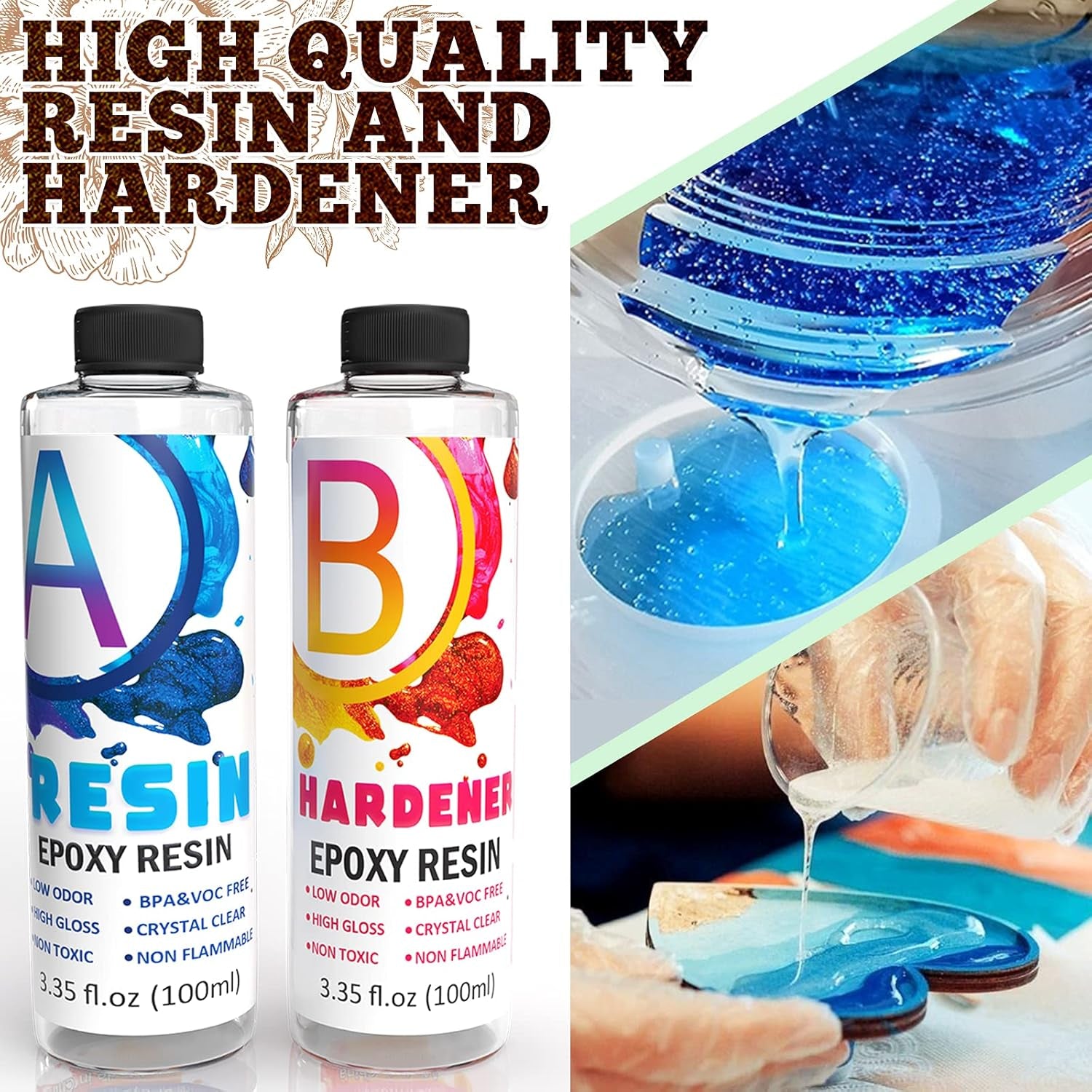Alloytop Cup Turner Kit with Epoxy Resin Kit for Beginner - Stainless Steel Turners Tumblers Machine Tool Art DIY Supplies Glitters Silicone Pads Brush Spinner Clear Foams Plastic Cups Wooden Sticks