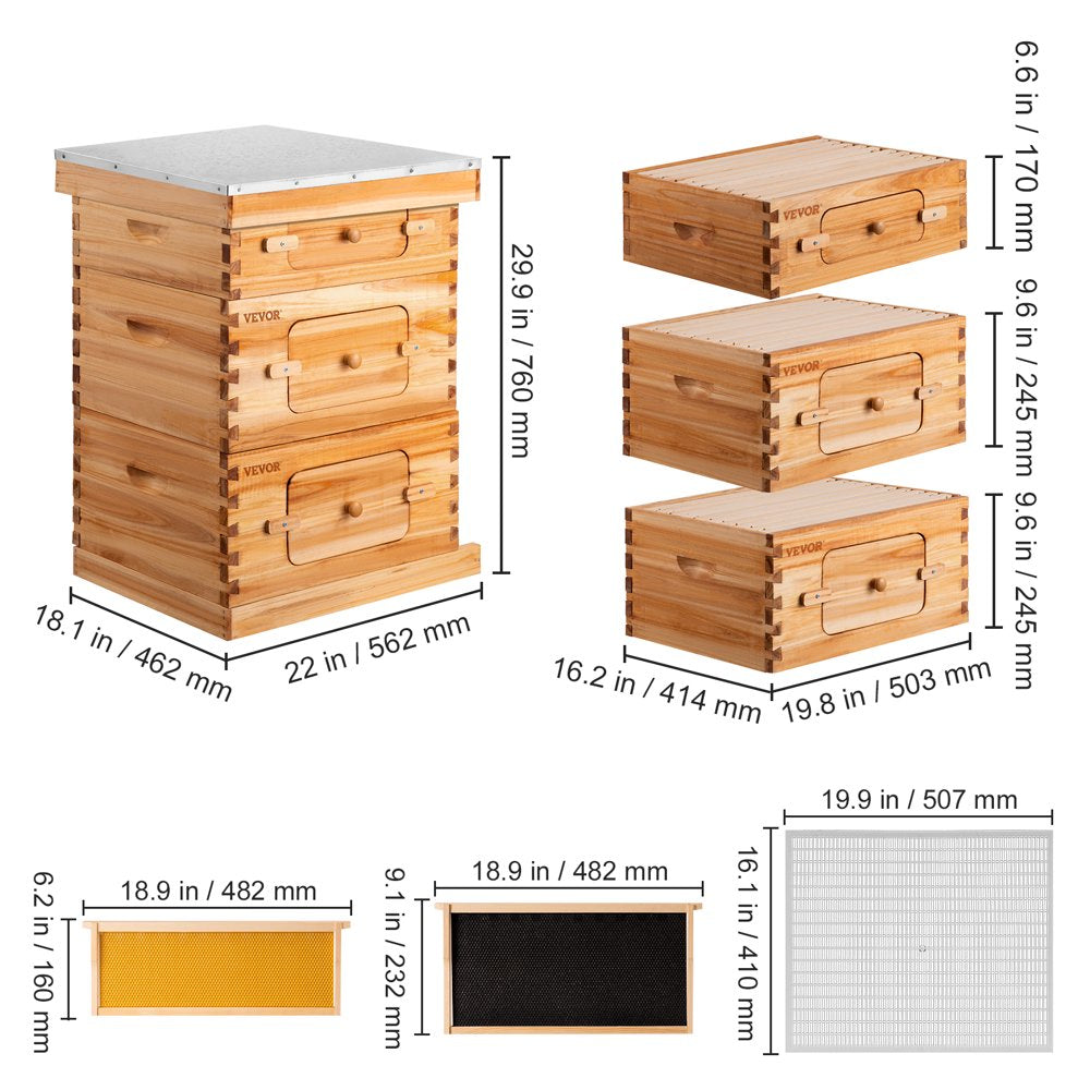 Beehive Box Kit Bee Honey Hive 30 Frames 2 Deep 1 Medium Natural Fir Wood