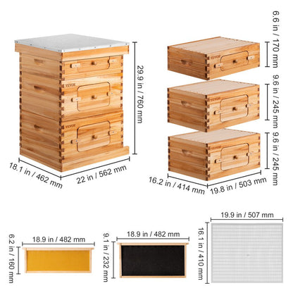 Beehive Box Kit Bee Honey Hive 30 Frames 2 Deep 1 Medium Natural Fir Wood