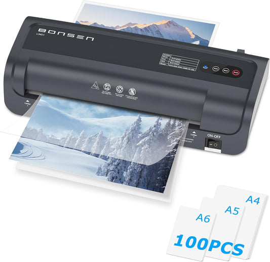 Bonsen 9-Inch Laminator Machine with 100 Sheets, Portable 4-In-1 Letter Size Thermal Laminating Machine with Jam-Free Tech for Teachers, DIY Crafting, Home Office Supplies, Black