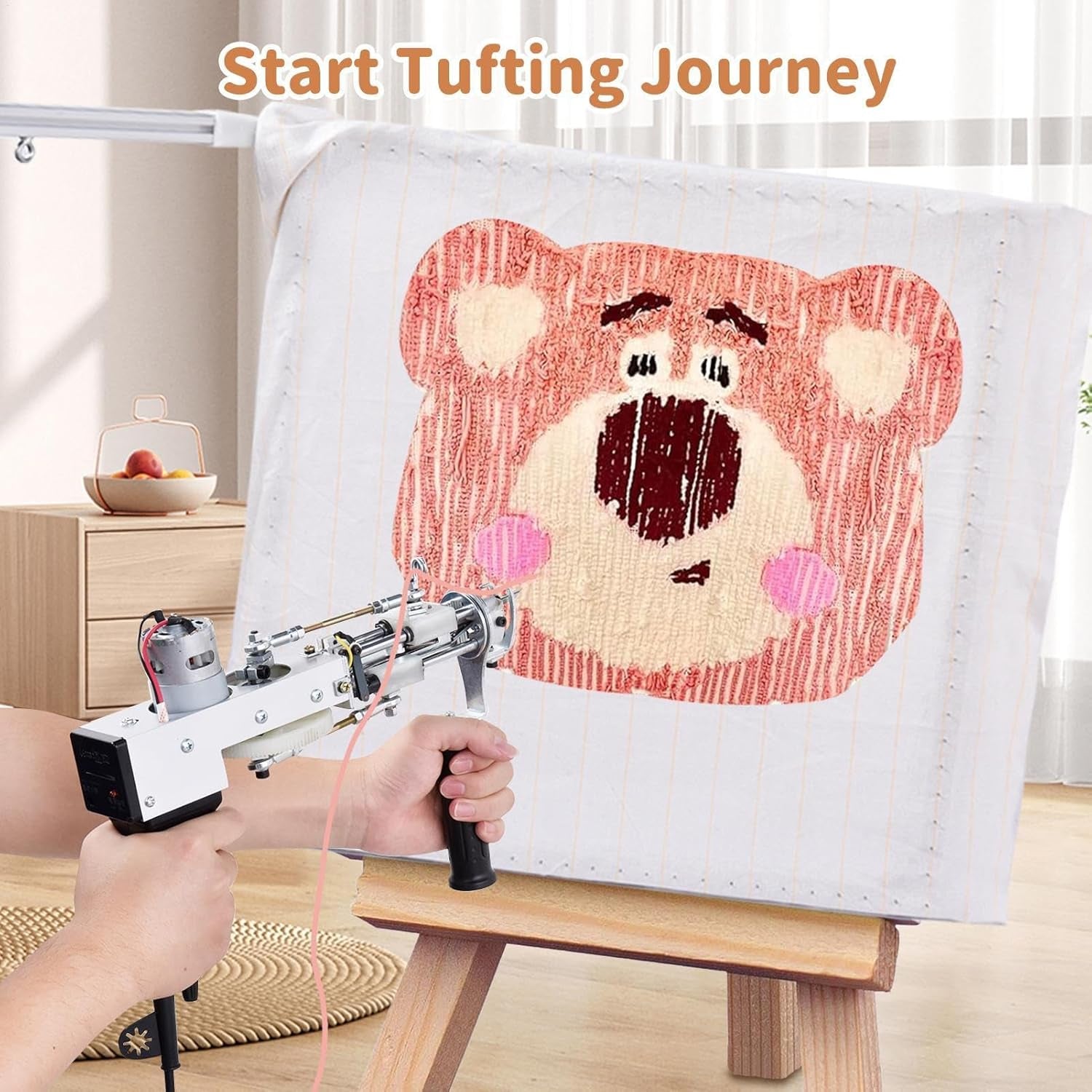 Rug Tufting Frame,100W Rug Tufting Guns with Carpet Trimmer Kit,Cut Loop Pile Carpet Guns& Carving Clippers, Rug Maker Machine Starters Kit& Trimmer& Cloth& Yarn(Olive Black)