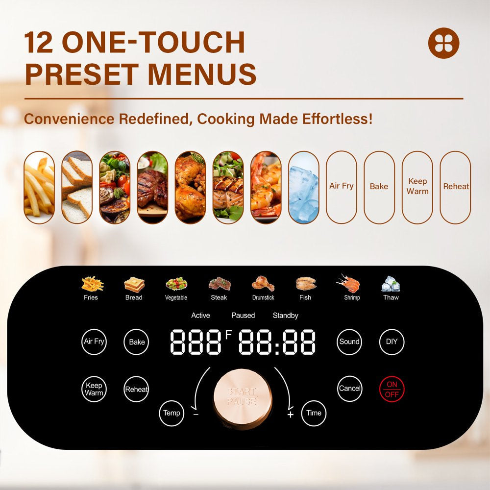 Air Fryer - 6.2QT Air Fryer Oven, 12-In-1 Stainless Steel Air Fryer with LED Smart Touchscreen, Reduce 85% Fat, 1600W