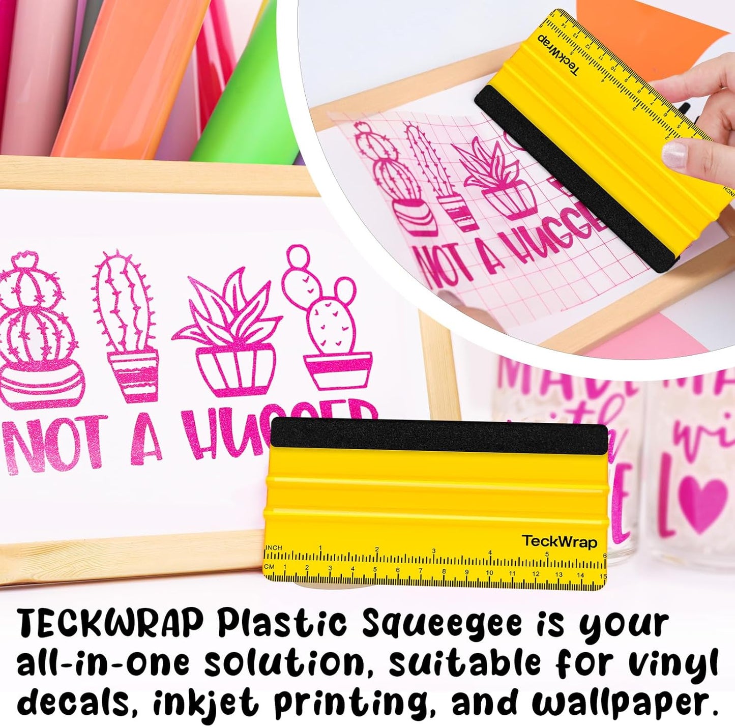 2 PCS Professional Plastic Felt Squeegee for Vinyl Decals, Inkjet Vinyl Sticker Paper, and Wallpaper - 6"X2.9"Decal Squeegee Tool, Scratch-Free Application (Yellow)