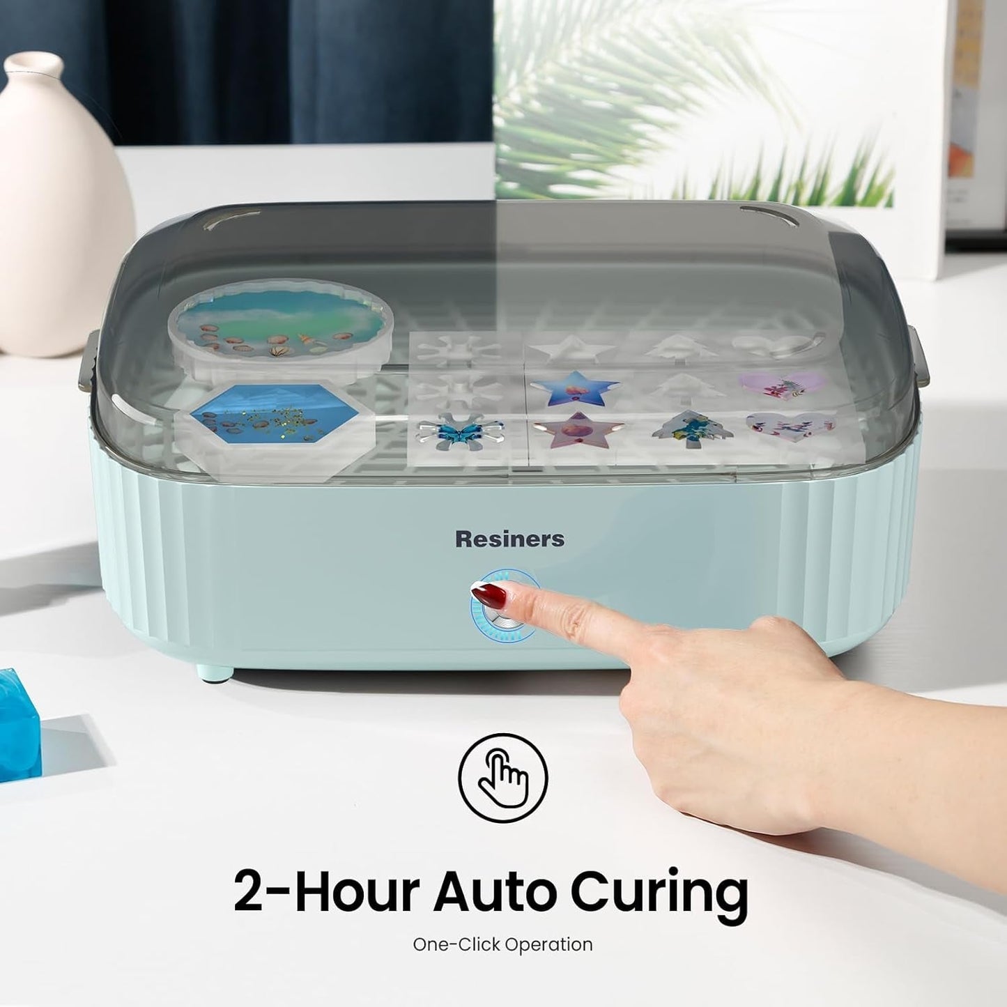 Resin Curing Machine with Larger Tray for Resin Starter, Cure Air, Auto Curing 2H Resin Supplies, Resin Dryer Curing Station for Epoxy Resin Molds Art Craft Casting, Mint Green (Patented)