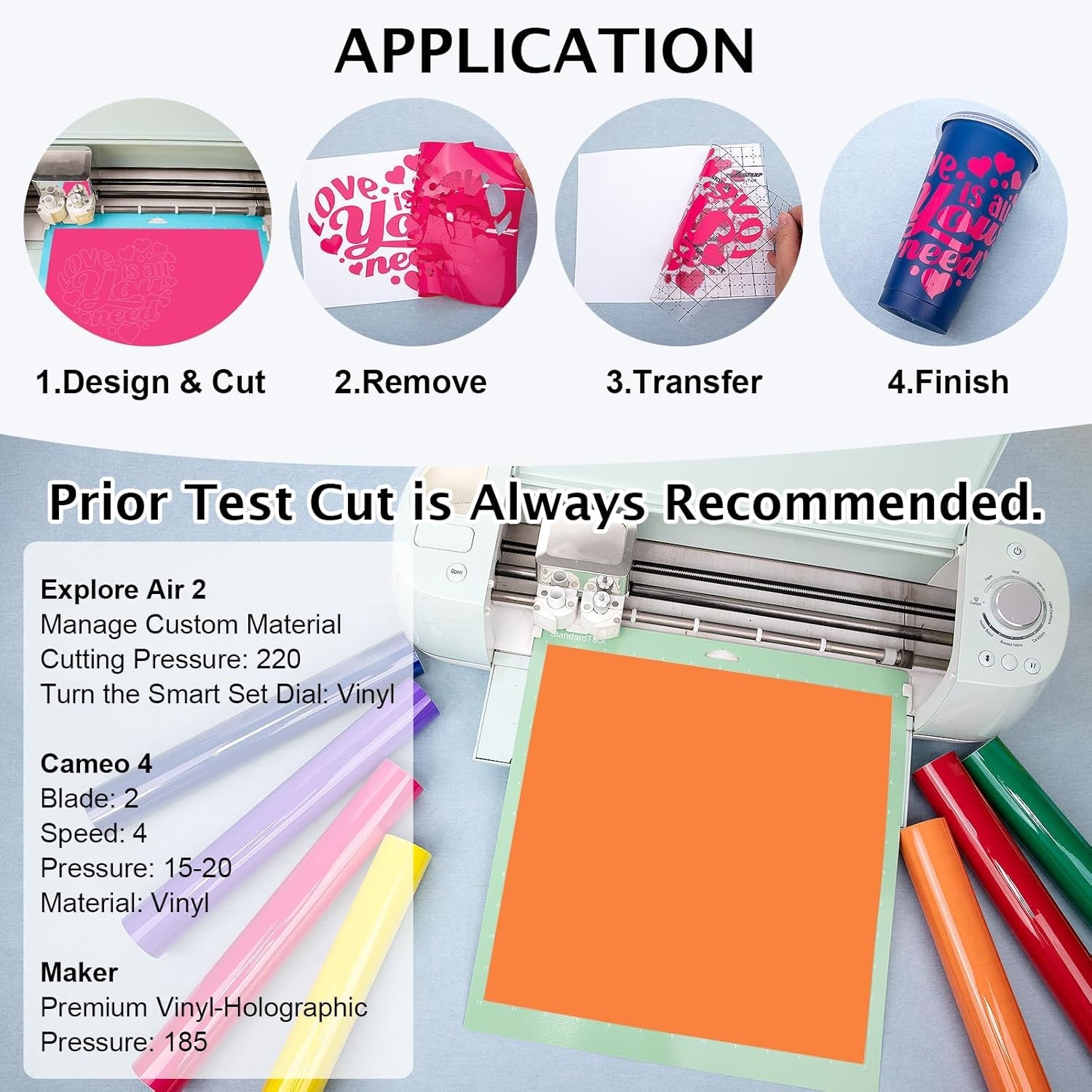 001 Glossy Permanent Vinyl - 12In X 3Ft Rolls 10 Colors Adhesive Vinyl for Cricut, Silhouette, Cameo Cutters, Signs, Scrap-Booking, Craft Cutters