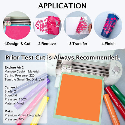 001 Glossy Permanent Vinyl - 12In X 3Ft Rolls 10 Colors Adhesive Vinyl for Cricut, Silhouette, Cameo Cutters, Signs, Scrap-Booking, Craft Cutters