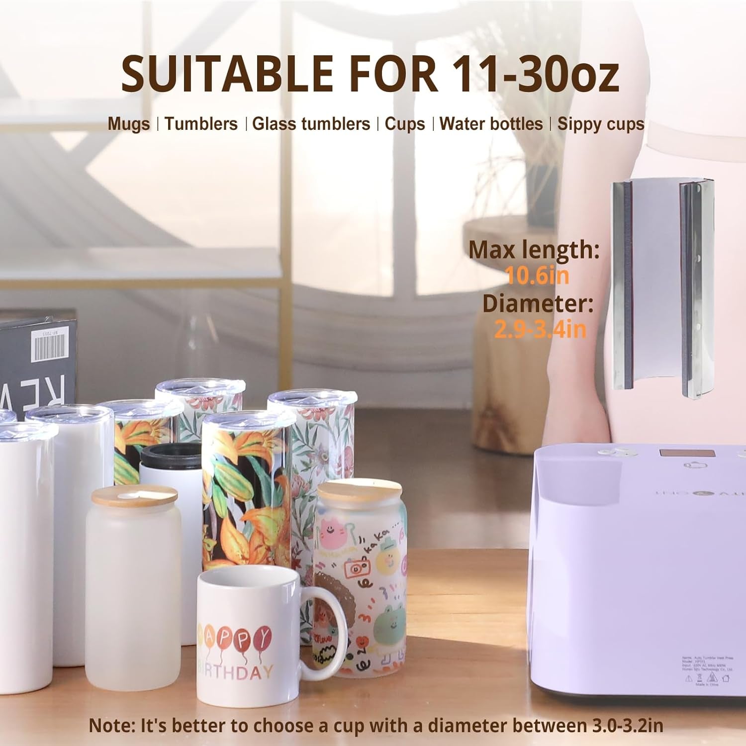 Auto Tumbler Heat Press Machine(Purple), 150 Sheets A4 Sublimation Paper