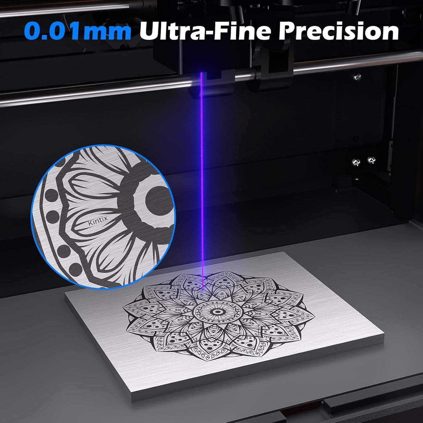 Genmitsu Kintix Laser Engraver 10W 10000Mw, 90000Mm/Min Ultra Fast Galvo Laser with Auto-Lifting, 200X100Mm Large Area for Jewelry, Metal, Wood, Compatible with Lightburn, Support APP, Class 1 Safety