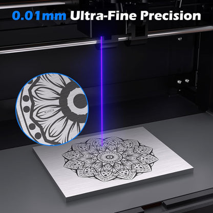 Genmitsu Kintix Laser Engraver 10W 10000Mw, 90000Mm/Min Ultra Fast Galvo Laser with Auto-Lifting, 200X100Mm Large Area for Jewelry, Metal, Wood, Compatible with Lightburn, Support APP, Class 1 Safety
