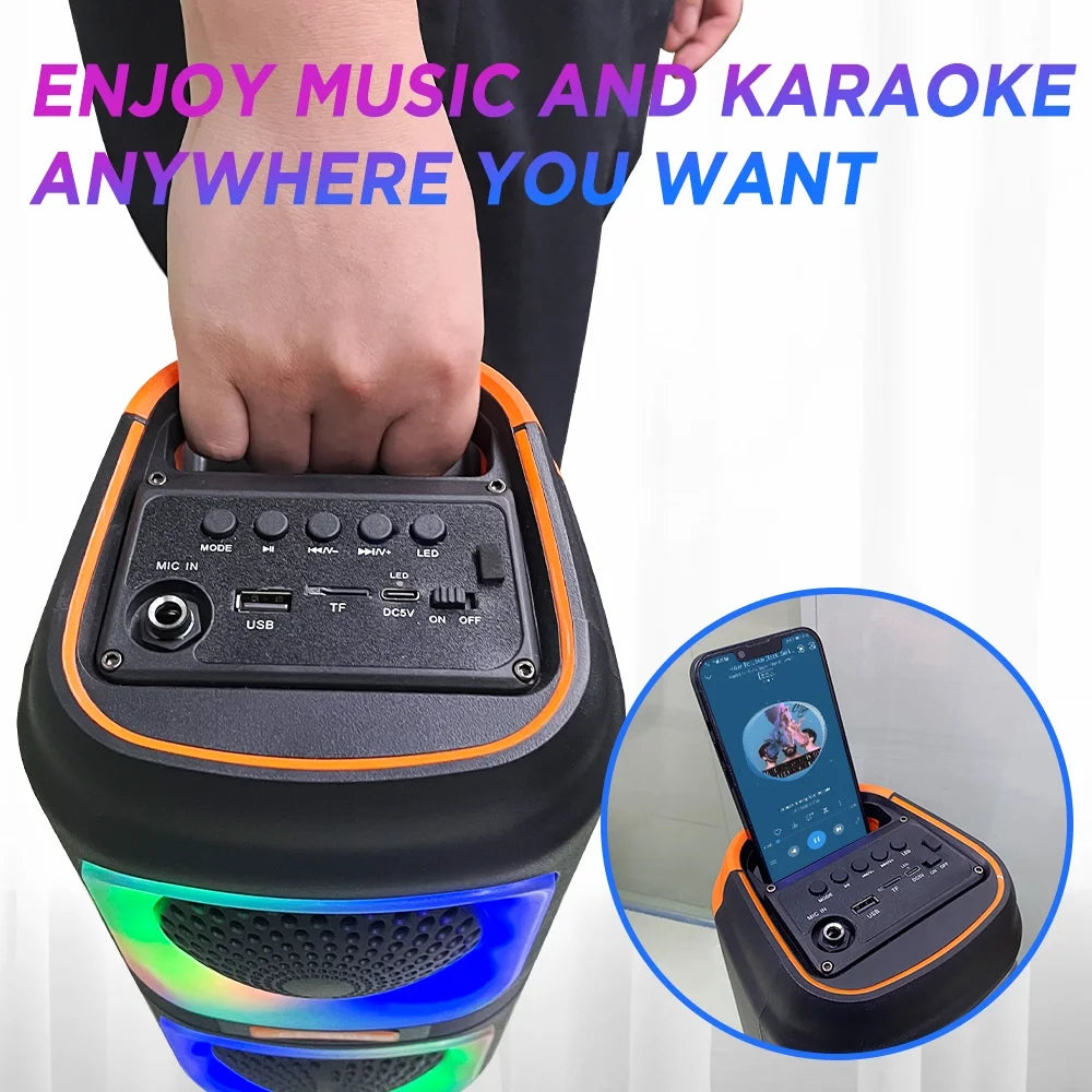 Portable Dual 4'' Speakers Bluetooth Speaker, Party Stereo Subwoofer RGB Lights Karaoke Heavy Bass with Mic (Optional),Support TWS/AUX/USB/TF Card Ideal for Party,Home,Camping