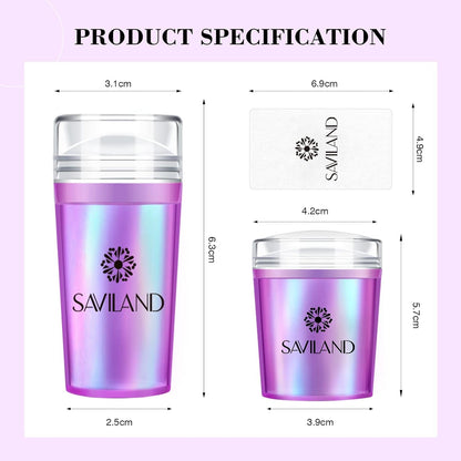 Saviland French Tip Nail Stamp: 5PCS Purple Radium Jelly Stamper Nail Art Stamper Kit, Long & Short Clear Silicone Nail Stamping with Scrapers Nail Stamp for French Manicure