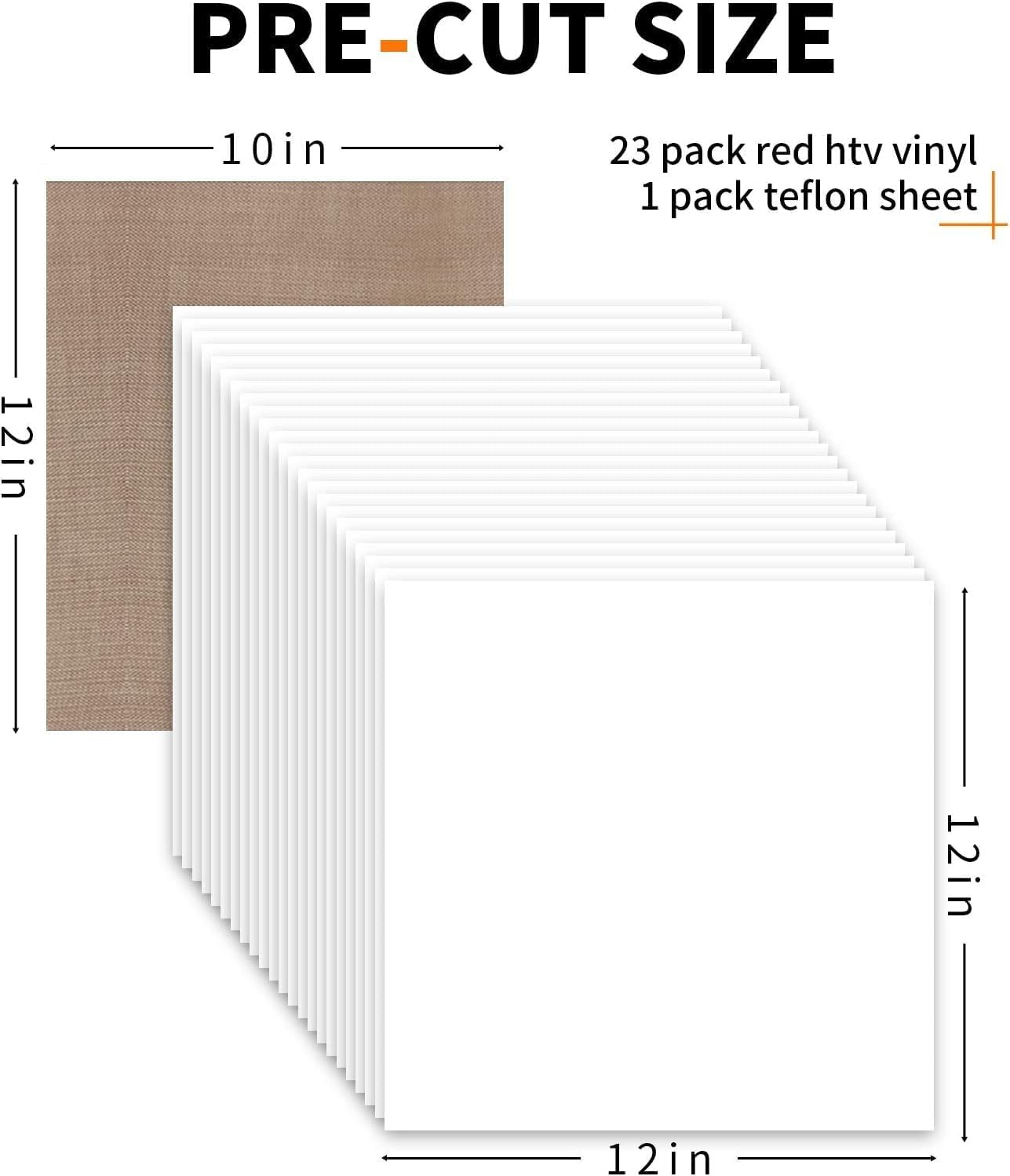 White HTV Heat Transfer Vinyl Bundle: 24 Pack 12"X12" Iron on Vinyl Sheets for T-Shirt (1 PTFE Sheet Included), PU HTV Easy to Cut & Weed for Heat Design