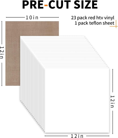 White HTV Heat Transfer Vinyl Bundle: 24 Pack 12"X12" Iron on Vinyl Sheets for T-Shirt (1 PTFE Sheet Included), PU HTV Easy to Cut & Weed for Heat Design
