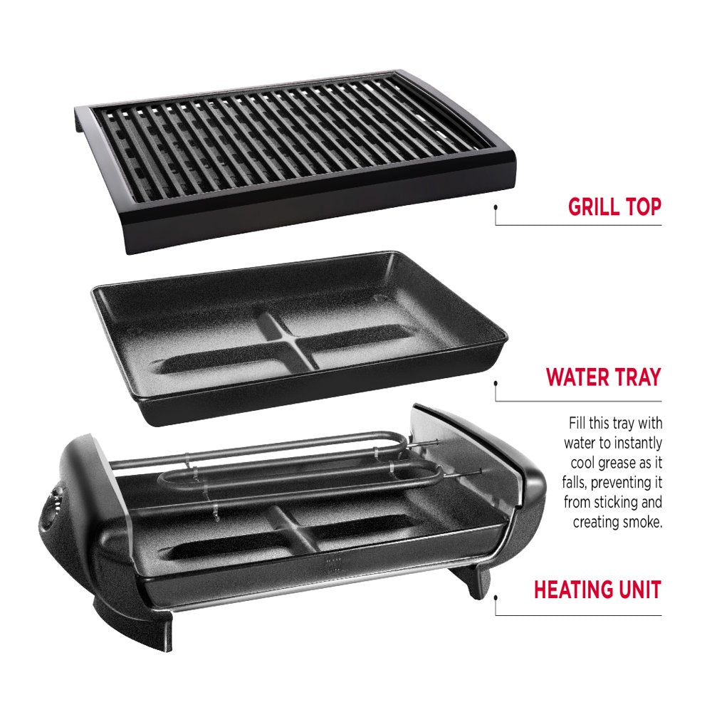 Electric Smokeless Indoor Grill W/ Adjustable Temperature, Non-Stick, Black