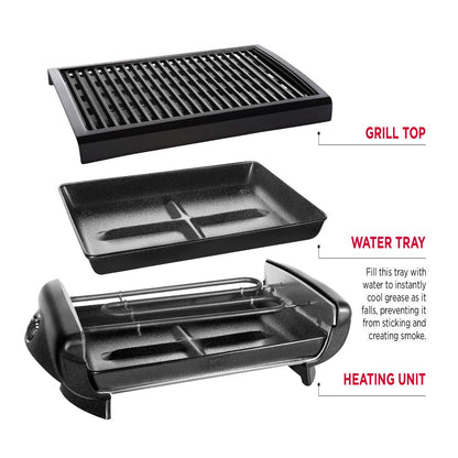 Electric Smokeless Indoor Grill W/ Adjustable Temperature, Non-Stick, Black