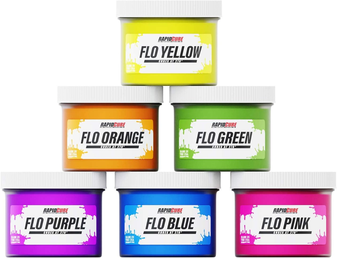 Rapid Cure Fluorescent 6 Color Plastisol Ink - Low Temp Curing, 8 Oz. by
