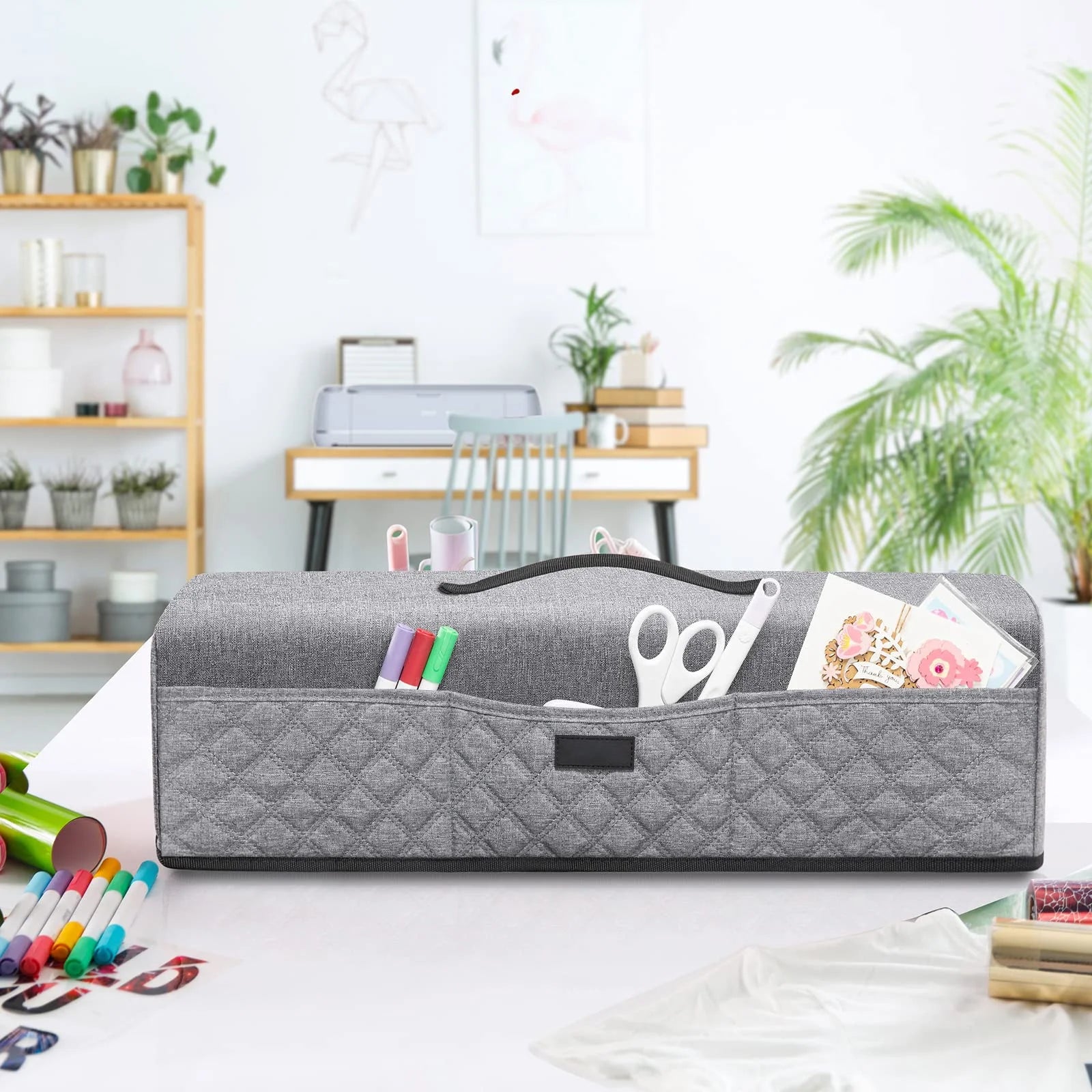 Cricut Machine Dust Cover with Organizer Pockets, Fits Explore Air 2 Maker 3 Explore 3, Heavy Duty Fabric Protector for Accessories, Gray