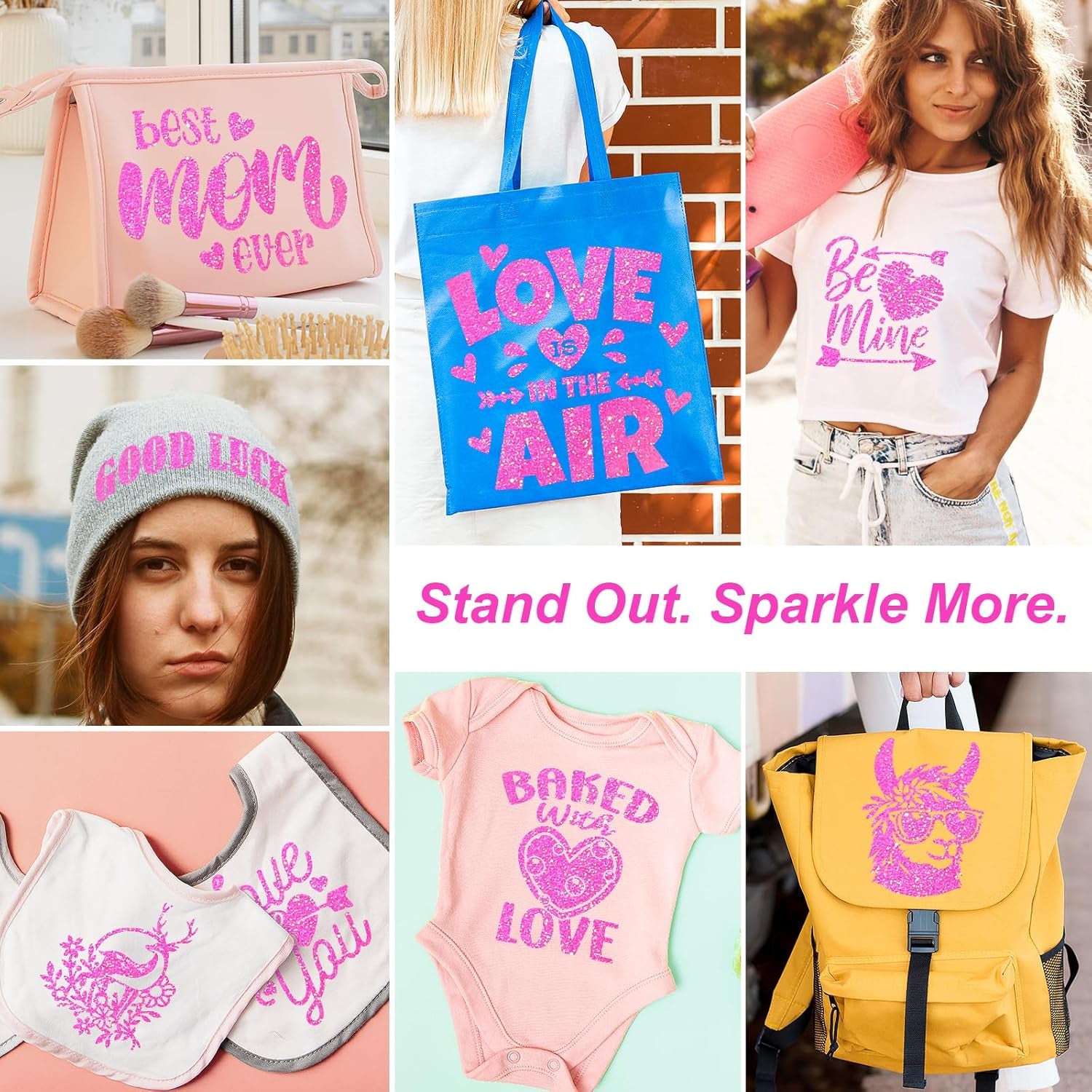 Glitter Heat Transfer Vinyl for T-Shirts Hot Pink Glitter Iron on Vinyl HTV - 10" X 5Ft Easy to Cut & Weed for All Cutter Machine (Neon Pink)