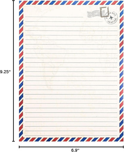 48 Pack Letter Writing Stationary Paper and Envelopes Set, Vintage Travel Design (6.9 X 9.25 In)