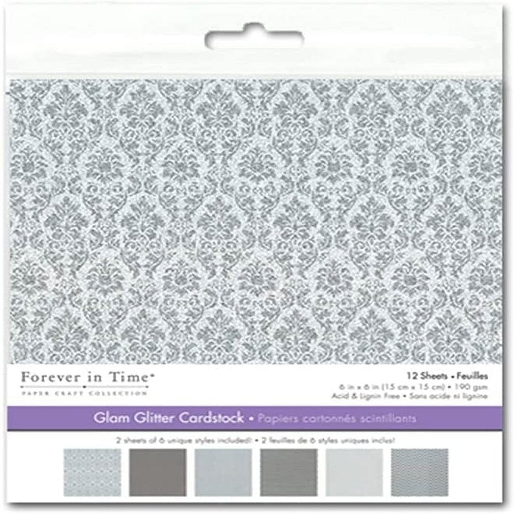 Glam Glitter Patterned Card Stock - 6 X 6 Inches - 12 Sheets of Silvery Patterns