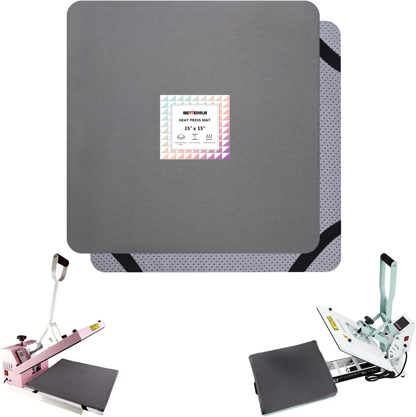 Bettersub Heat Press Mat, 15'' X 15'' Thick Heat-Resistant Foam for Protective Heat Transfer Machine Replacement Pad, Washable Base for HTV Craft Vinyl Ironing Insulation Transfer