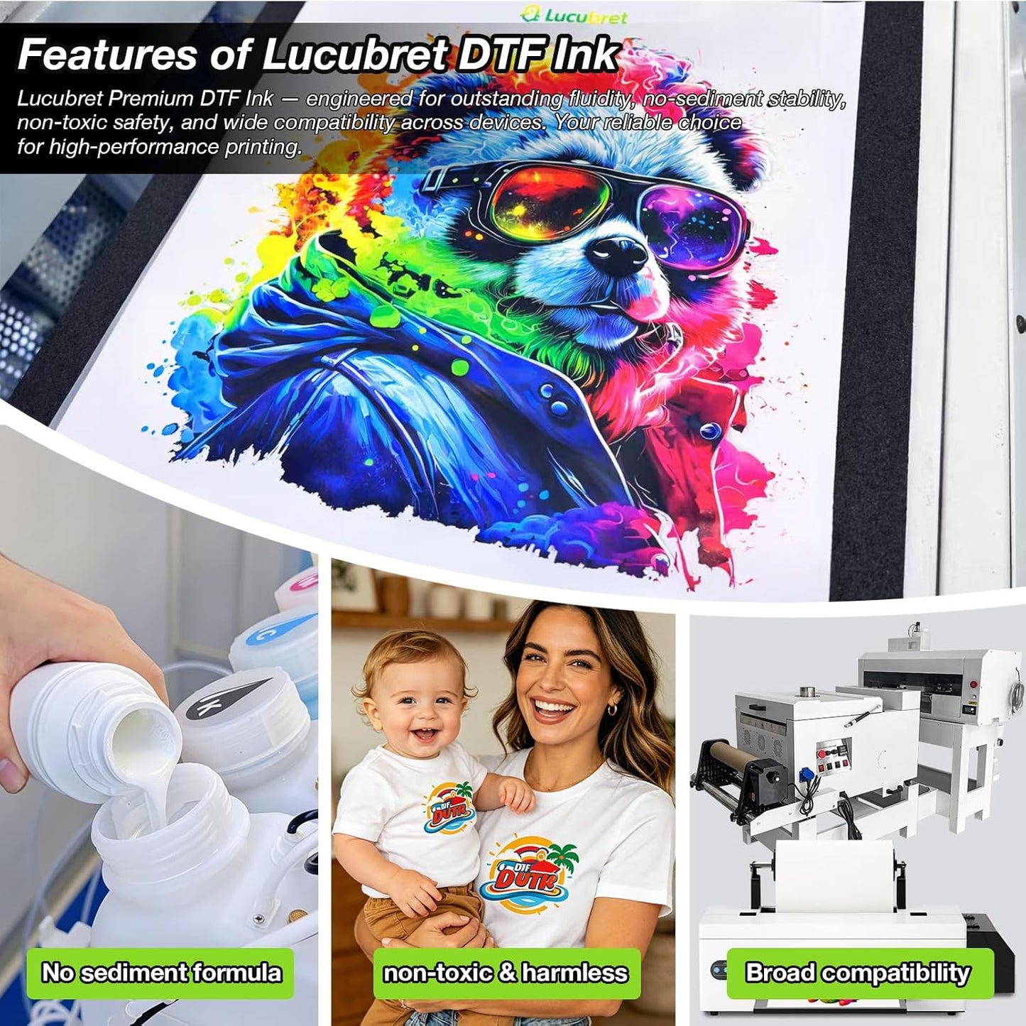 Premium DTF Ink 3000ML - DTF Transfer for PET Film, Pigment Refill for DTF Printers L1800 L800 R1390 I3200 DX5 DX7, Heat Transfer Printing Ink Direct to Film (500ML*6, 2W+BKCMY)