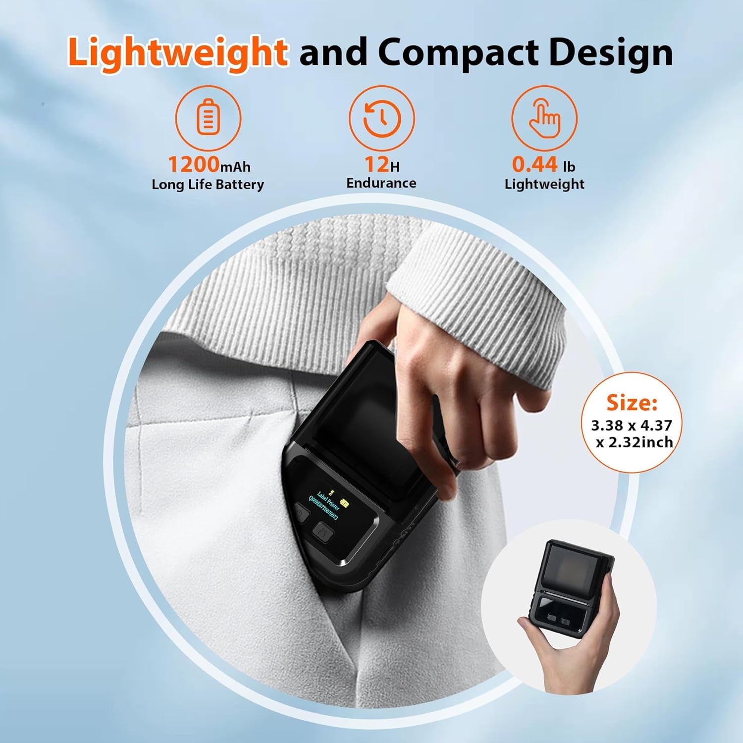 Phomemo M120 Bluetooth Label Maker - Portable Thermal Barcode Printer with App, 2" Wide Labels, Wireless Sticker Printer for Small Business,Home Office,Qr Codes,Address Labels - Ios/Android Compatible