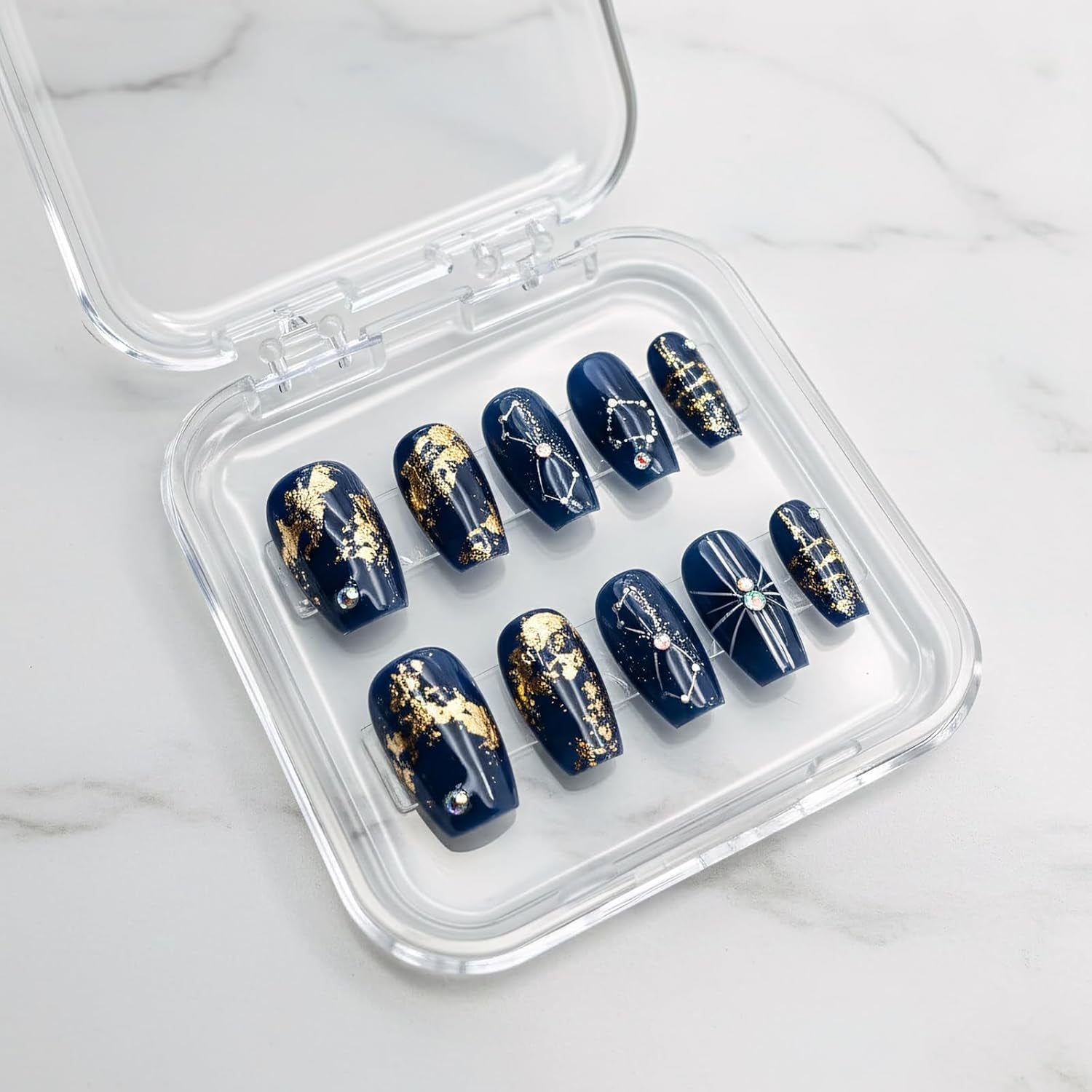 12 Pcs Press on Nail Storage Box with 60 Pcs Double Sided Adhesive Tapes, Nail Packaging Boxes Fake Nail Display Case Crystal Clear Nail Storage Box with Gift Box for Nail Art Business Nail Salon