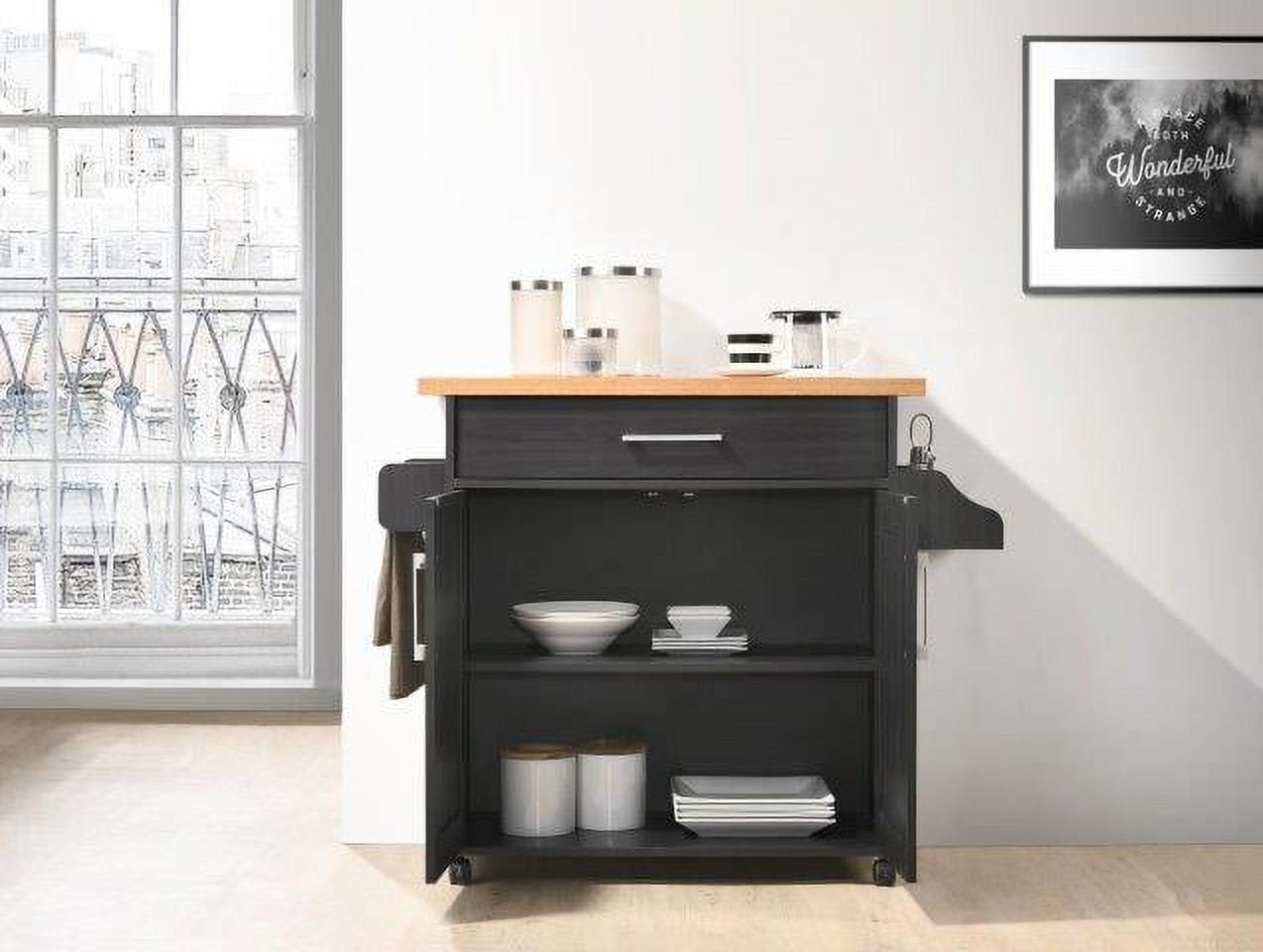 Kitchen Cart with Spice Rack plus Towel Holder, Black-Beech