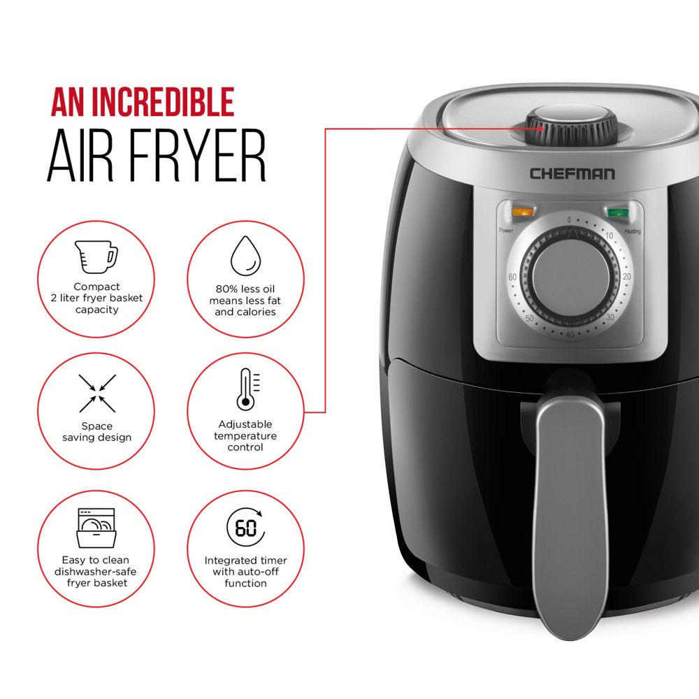 Turbo-Fry Air Fryer with Adjustable Temp Control, 2 Qt Capacity, Black