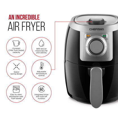 Turbo-Fry Air Fryer with Adjustable Temp Control, 2 Qt Capacity, Black