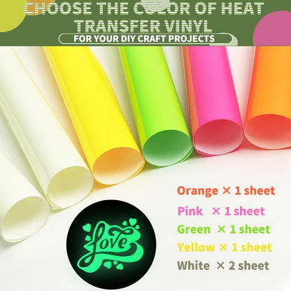 3D Puff Glow in the Dark Heat Transfer Vinyl Luminous Fluorescent Color HTV Puff Vinyl 6 Sheets 12"X10"For Heat Press T Shirt…