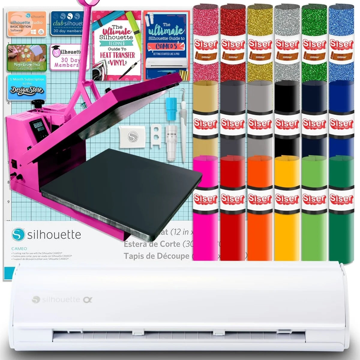 Silhouette White Cameo 5Α Alpha W/ 15" X 15" Pink Heat Press & Siser HTV