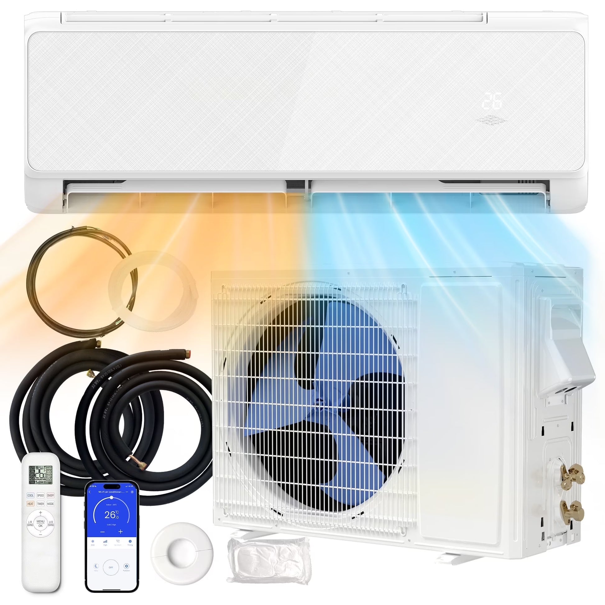 12000 BTU Split Air Conditioner & Heat, with Remove Control ,Wifi, 22 SEER2 Energy Efficient 115V ,Ductless Air Conditioner, For750 Sq.Ft