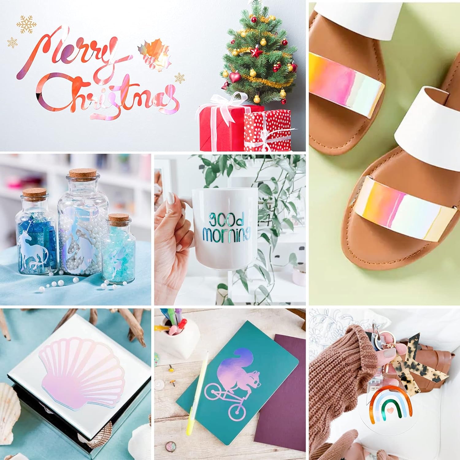 Holographic Vinyl - 12 Sheets 12 "X12 Holographic Permanent Vinyl for All Cutting Machine - Easy to Weed & Transfer Iridescent Craft Adhesive Vinyl Sheets