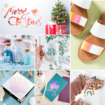 Holographic Vinyl - 12 Sheets 12 "X12 Holographic Permanent Vinyl for All Cutting Machine - Easy to Weed & Transfer Iridescent Craft Adhesive Vinyl Sheets