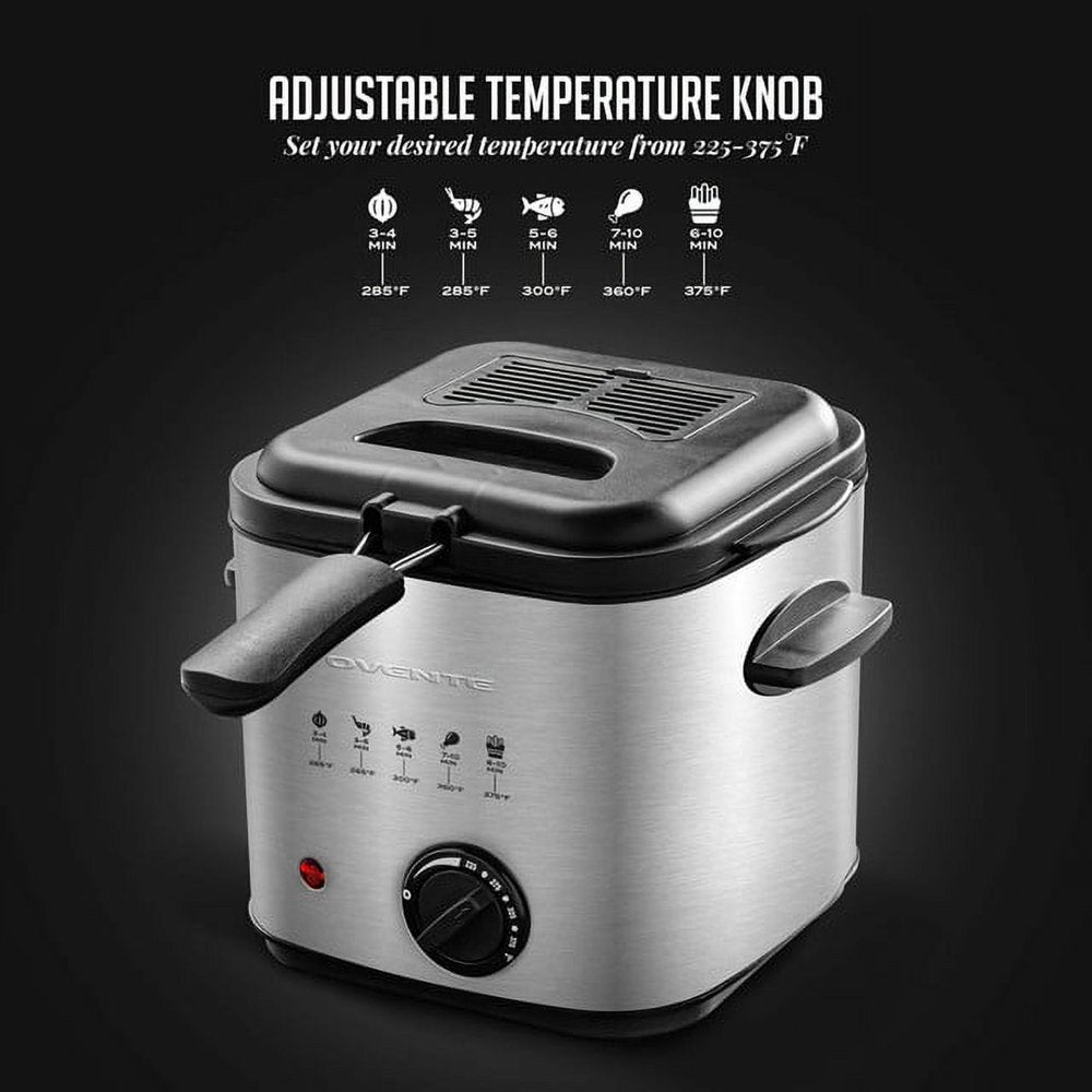 Electric Deep Fryer 1.5 Liter Capacity, Lid with Viewing Window, Removable Frying Basket, Adjustable Temperature, Cool Touch Handles and Easy to Clean Stainless Steel Body, Silver FDM1501BR