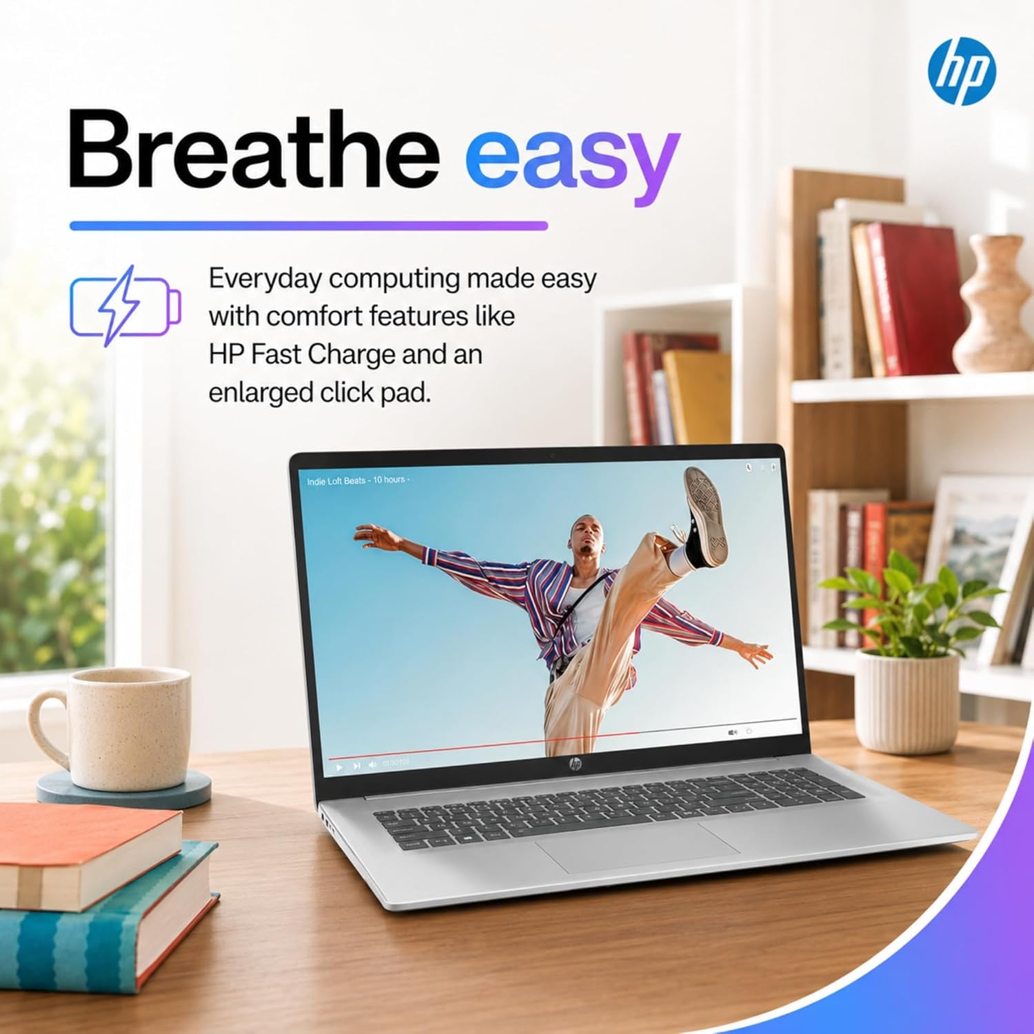 HP 17.3“ Laptop with Finger Print Reader, 16GB RAM, 512GB SSD Storage, Intel Dual-Core, 10 Key Number Pad, No Mouse, Office 365 for the Web, Windows 11 Home