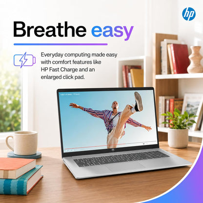 HP 17.3“ Laptop with Finger Print Reader, 16GB RAM, 512GB SSD Storage, Intel Dual-Core, 10 Key Number Pad, No Mouse, Office 365 for the Web, Windows 11 Home