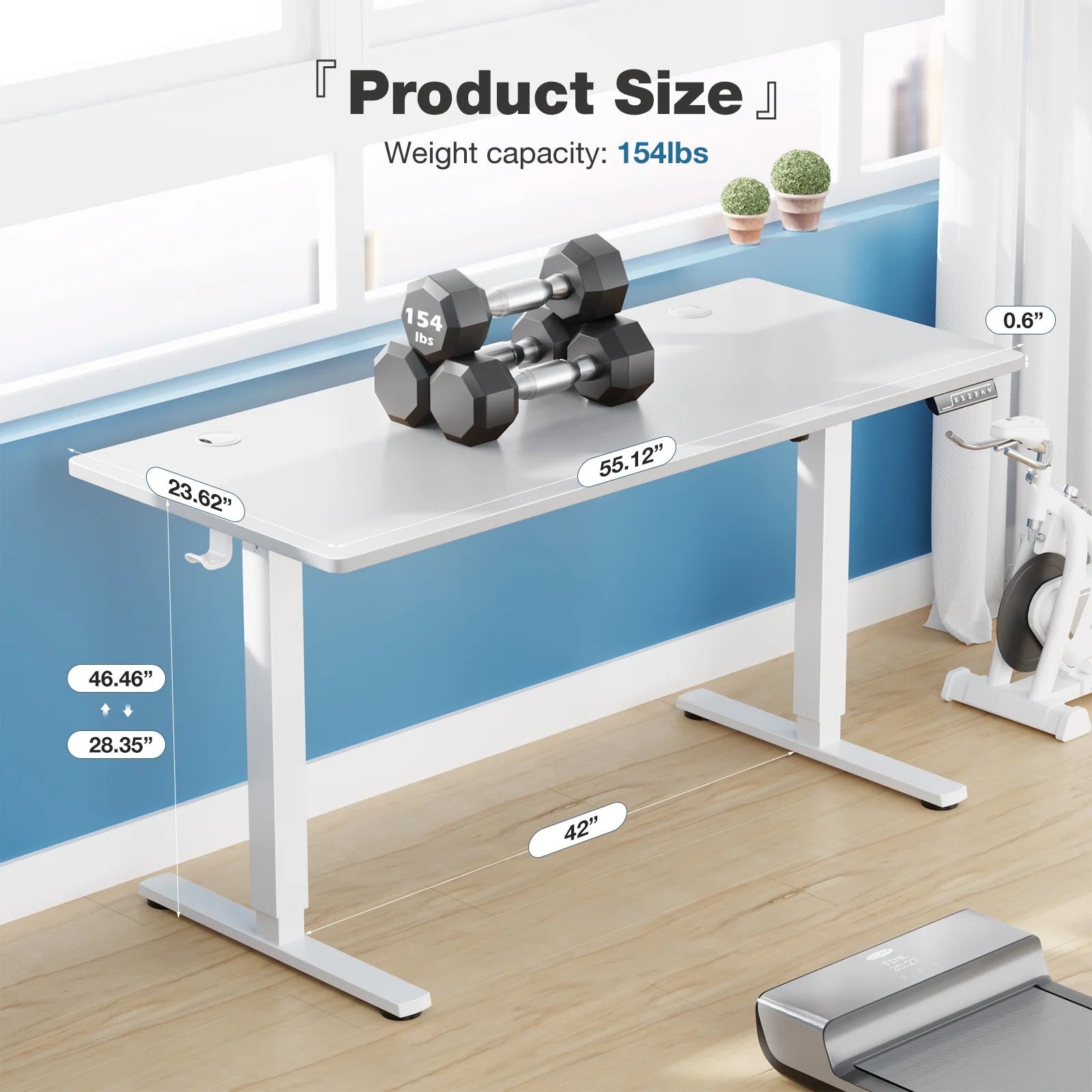 Electric Standing Desk, Height Adjustable Desk, 55 X 24 Inches Ergonomic Stand up Desk with Memory Preset and T-Shaped Metal Bracket for Home Office