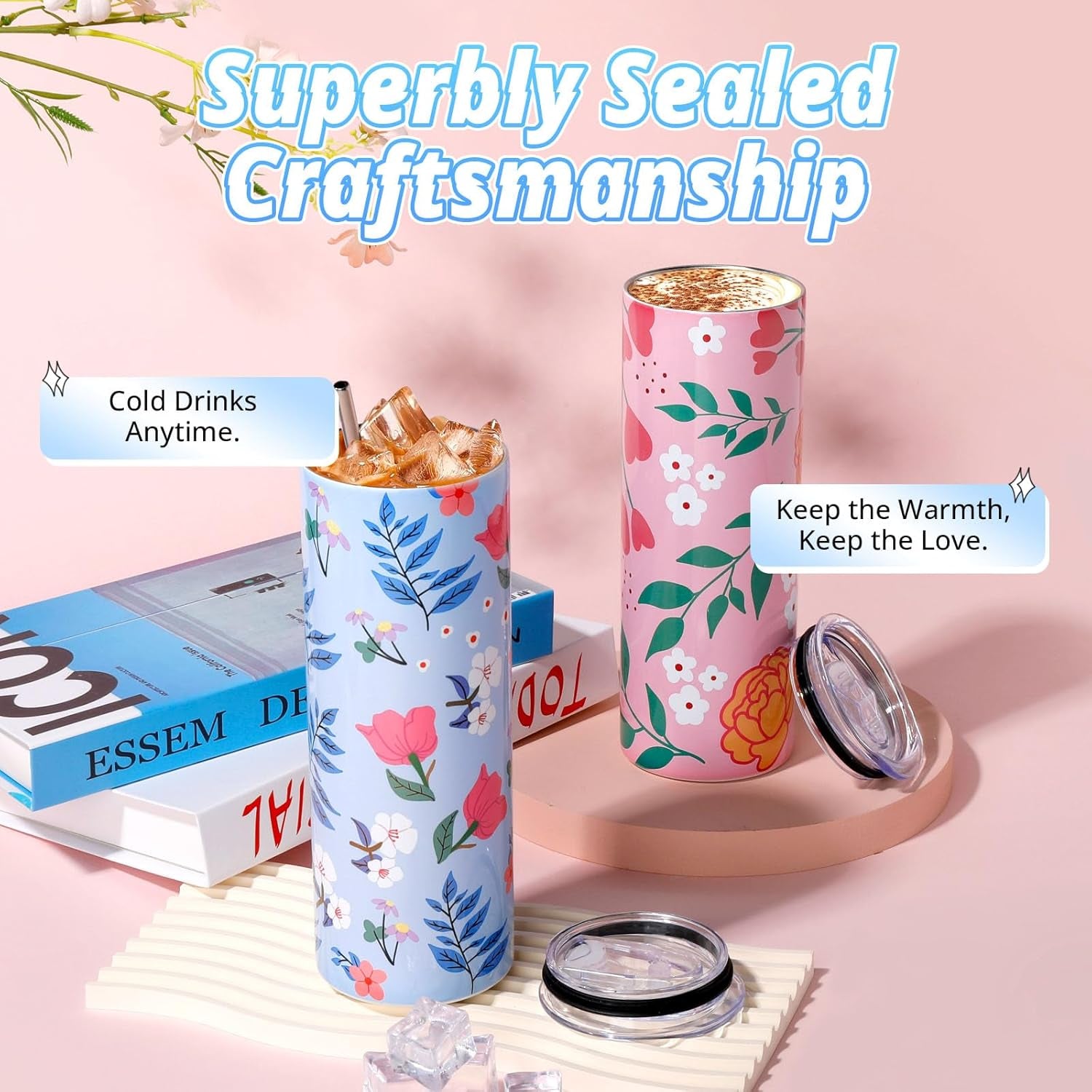 Sublimation Tumblers 12 PCS - 20 OZ Sublimation Tumbler Blanks with Sublimation Paper/Shrink Wrap Films/Heat Tape/Straws/Straw Brush - Sublimation Blanks Products for Gift/Diy Craft