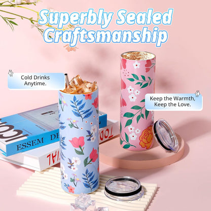 Sublimation Tumblers 12 PCS - 20 OZ Sublimation Tumbler Blanks with Sublimation Paper/Shrink Wrap Films/Heat Tape/Straws/Straw Brush - Sublimation Blanks Products for Gift/Diy Craft